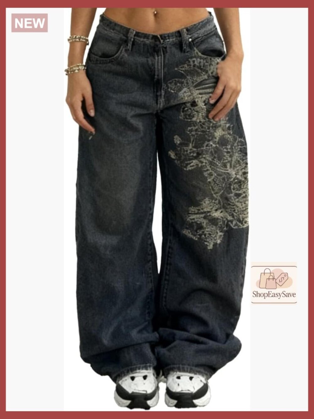 Y2K Hip Hop Baggy Jeans Gothic Print High Waist Wide Leg Street Pants